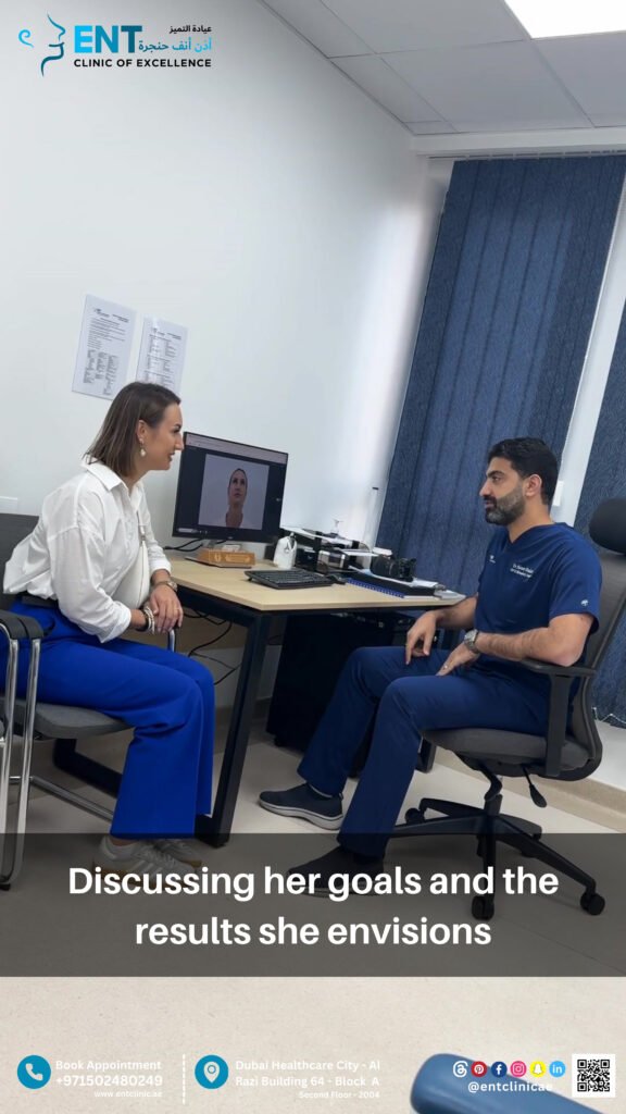 Dr. Hatem Dalati consulting a patient for rhinoplasty in Dubai, ensuring natural results and proper nasal function."