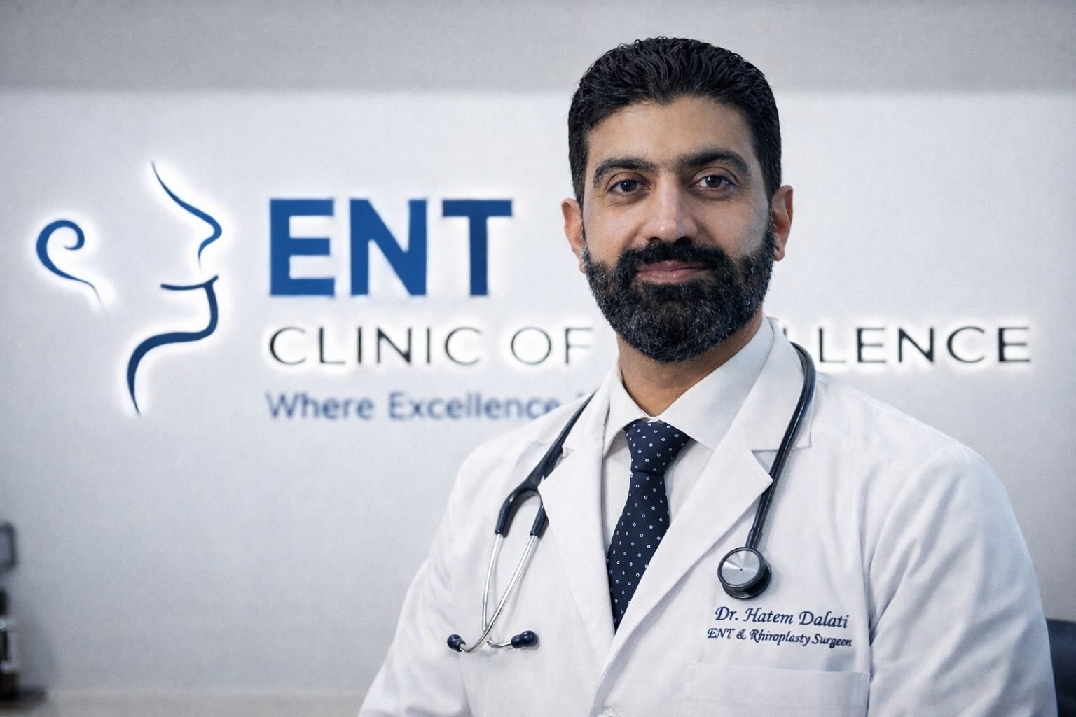 Dr. Hatem Dalati: Dual-Board Certified ENT Consultant specializing in complex Revision Rhinoplasty in Dubai.