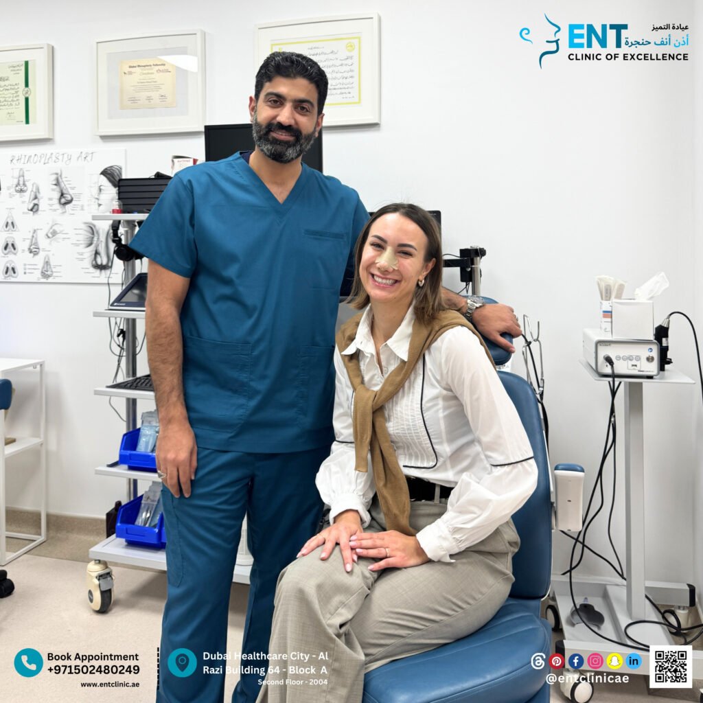 إزالة الجبيرة والدعامات الداخلية بعد تجميل الأنف في دبي
